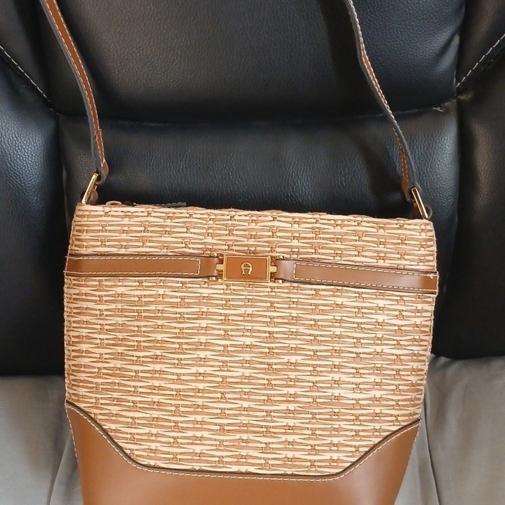 Etienne Aigner Woven Jute Shoulder Bag in Tan